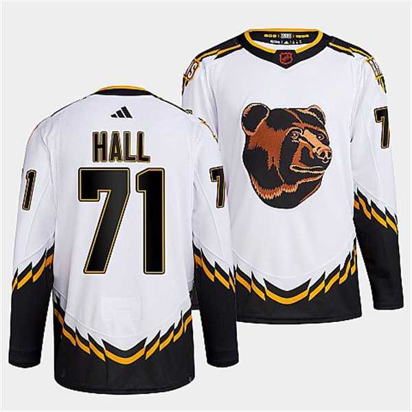 Mens Boston Bruins #71 Taylor Hall 2022 White Reverse Retro Stitched Jersey Dzhi
